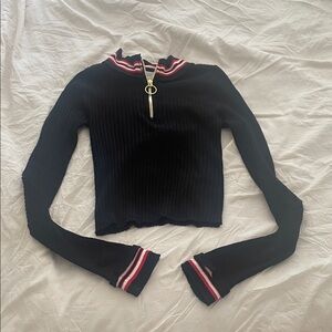 ✨ 3 for $20 Bundle Deal ✨ Black Ribbed Sweatshirt with Red/White Stripes